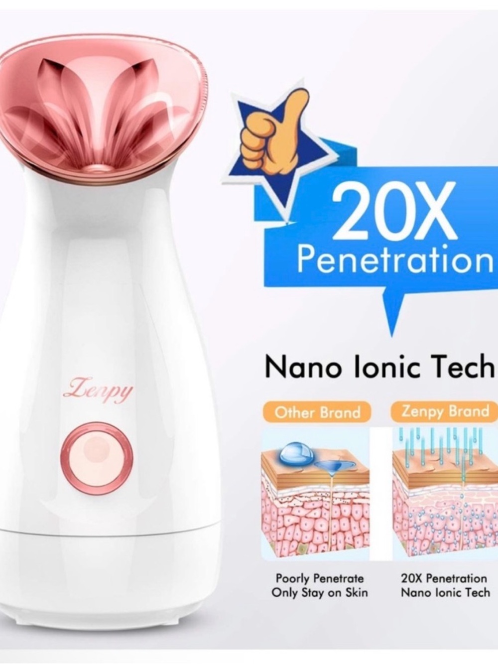 Zenpy Facial Steamer — White with Pink Accents